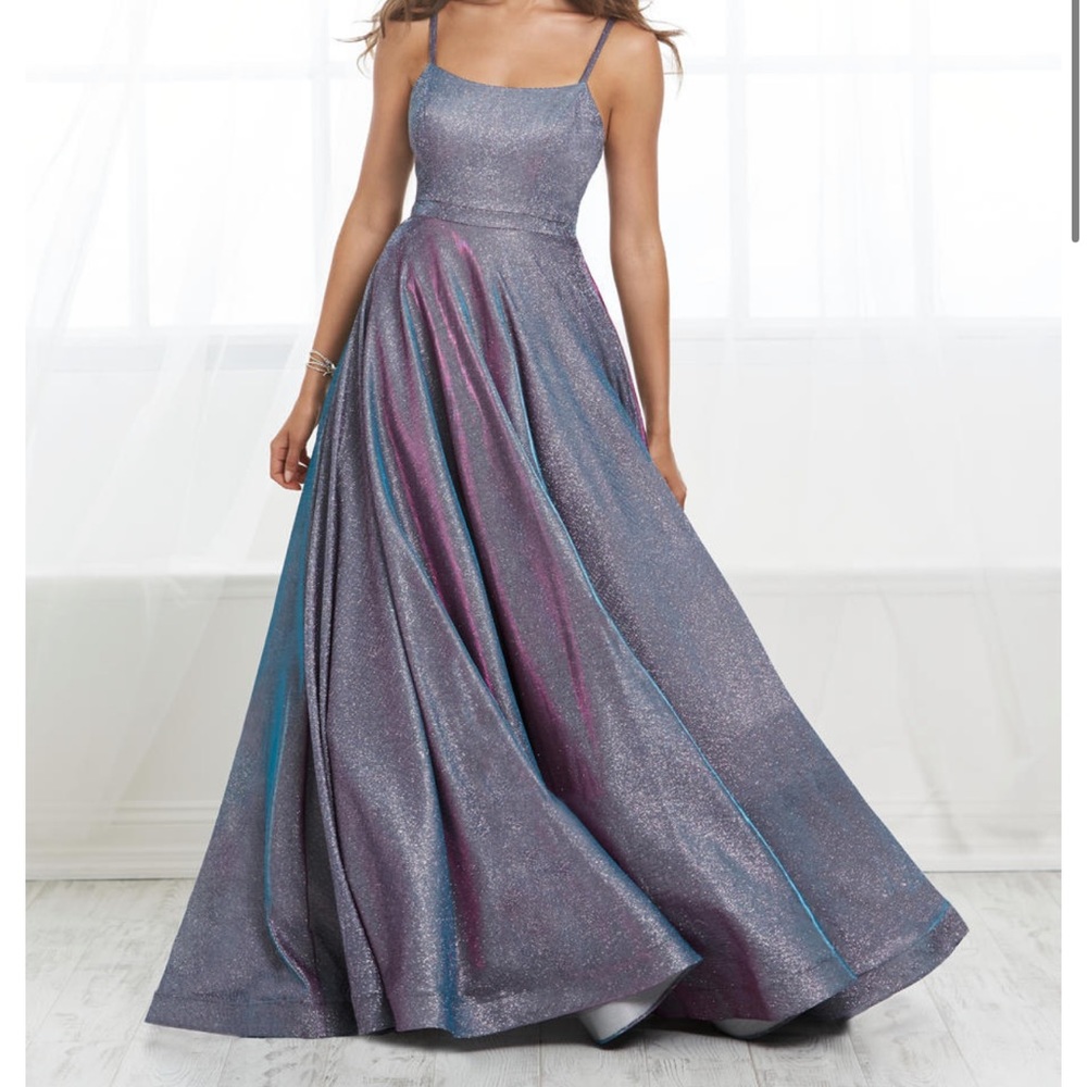 purple iridescent prom dress